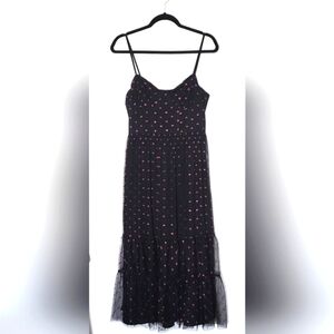 Betsey Johnson Women's Black Glitter Lip Print Tulle Midi Dress.  Size 10